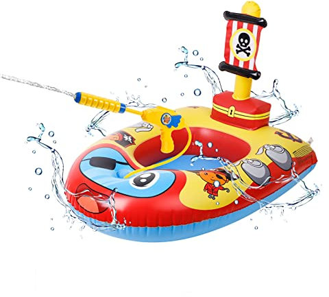 olyee Aufblasbares Piratenboot, Aufblasbares Schwimmbecken für Babys mit Wasserpistole, Lustiges Schwimmspielzeug für Kinder im Alter von 2–10 Jahren(Piratenboot)