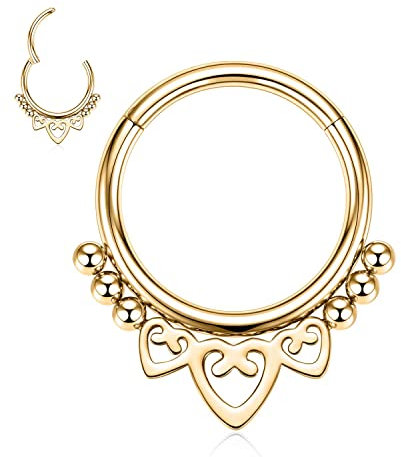 hengkaixuan Daith Ohrringe Chirurgenstahl 16G Septum Schmuck Gold Septum Ringe Septum Clicker Ring Herz Nasenring Turm Ohrringe Nahtlos Conch Piercing Schmuck Tragus Knorpel Helix Creolen 10mm