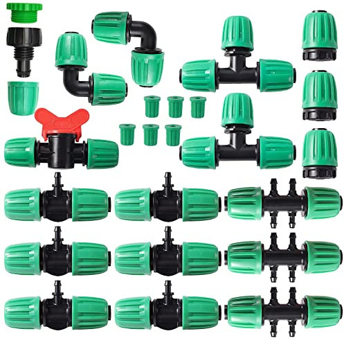 Tesmotor Garten Bewässerung System Schlauch Fitting Set, Garten Bewässerung Connector, Garten Bewässerung System DIY Micro Drip System Automatische Sprinkler Micro Drip System Fittings