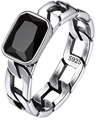 Bestyle Ring Damen Solitär mit Schwarzer Zirkonia Steinen in 925 Sterling Silber Cuban Kettering Hip Hop Punk Schmuck Größe 59