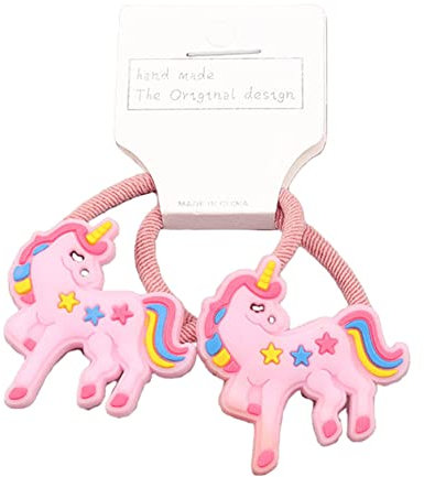 Einhorn Haargummis für klein Mädchen (2Stk/ 1paar) Elastischer Haargummi mit Bunt Cartoon für Kinder - Zopfgummi Haarschmuck mädchen - Unicorn Hair Ties/Ponytail bands 2pcs-1 pair (Rosa C)