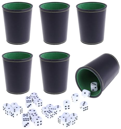 Leder-Würfelbecher, innen mit Filz gefüttert, 6 Shaker-Becher und 30 Punktwürfel, eine Tragetasche (schwarz und grün)