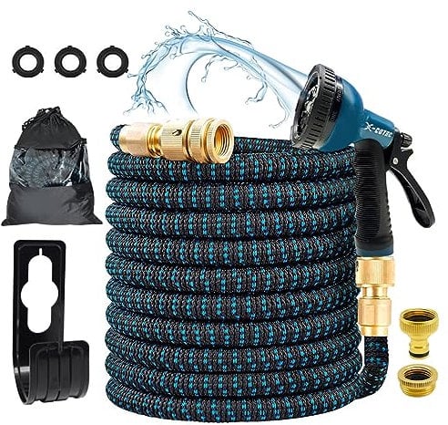 X-COTEC Garden Hose Pipe Expandable 50FT 15M, Hosepipes Flexible Water Hose with 10 Function Spray Nozzle, Expanding Hose Pipe with 3/4, 1/2 Solid Brass Fittings