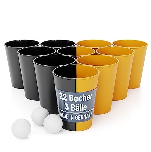 SoPro 22er Set Party Becher Plastik spühlmaschinenfest inkl. 3 Bälle - Made in Germany - Hartplastik Mehrweg Partybecher wiederverwendbar 0,5 Liter - Party Becher Plastik, Plastikbecher, Becher Set