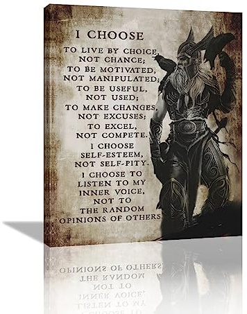 Viking Warrior Wall Art Viking Samurai Picture Wall Decor I Choose to Live by Choice Inspirational Quotes Canvas Painting Prints Motivational Poster Artwork Home Framed for Bedroom Living Room 20x24
