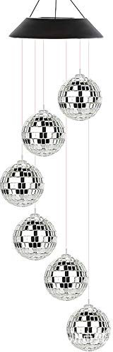 belupai LED Solar Windspiel Lampe, Farbwechselnde Kristallkugel Windspiel Hängelicht, Disco Spiegel Kugeln Windspiel, für Garten Terrasse Hof Dekoration