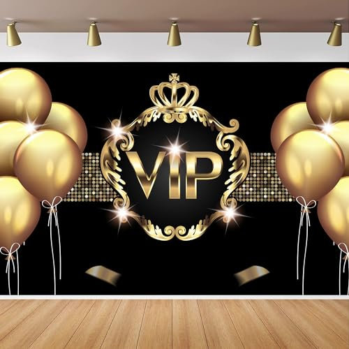 MEETSIOY Gold VIP Party Hintergrund Gold Krone Luftballons Foto Hintergrund MEETSIOY Schwarz Studio Requisiten Banner Geburtstag Party Supplies Fotografie Hintergrund 10x7ft BJZGMT74