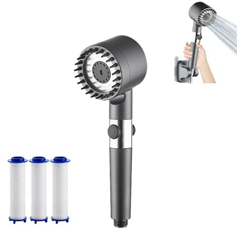 Pomme de douche Economiseur d'eau avec filtre, Pomme de douche multifonctionnelle à haute pression avec 3 modes et bouton d'arrêt de l'eau Idéal pour les adultes, les enfants, les animaux domestiques