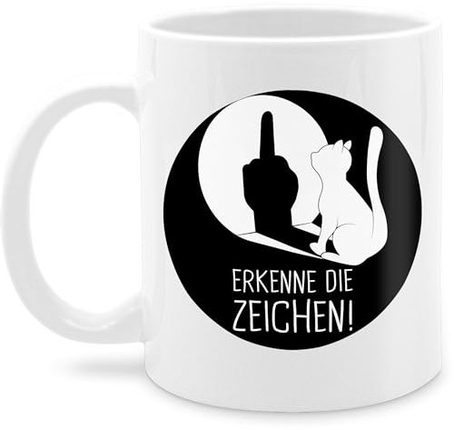 Tasse Tassen 325ml - Erkenne die Zeichen Katze - Winkelkatze Mittelfinger Stinkefinger Katzen - 325 ml - Weiß - katzentassen geburtstagsgeschenk für katzenliebhaber kaffeetasse katzenteetasse