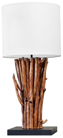 riess-ambiente.de Design Tischlampe Euphoria 60cm Natur weiß rund Massivholz handgearbeitet, Nachttischlampe, Wohnzimmerlampe, Dekolampe
