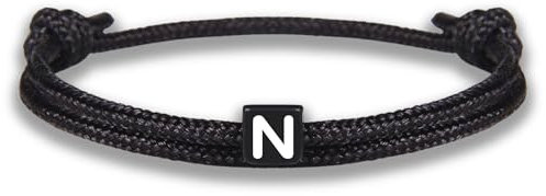 GD GOOD.designs Armband mit Buchstabe N| Verstellbares Partnerarmband (14cm - 25cm) mit schwarz geflochtenen Seil - Geschenk für Sie und Ihn