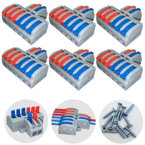 Compact Connettore, 6pezzi Morsettiera Connettore Molla, CTRICALVER 2 in 6 Out Connettori Elettrici, Terminali di Collegamento avec vis de fixation viti