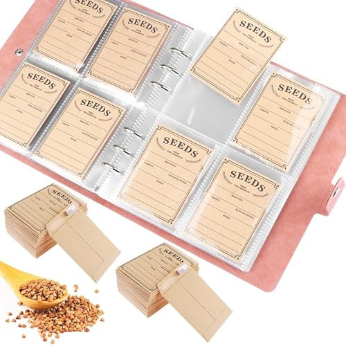 100Pc Seed Storage Envelopes and 200 Grid Seed Storage Organizers Book Set Self Sealing Seed Saving Envelopes Garden Seed Packet Collection Binder Seed Storage Saving Collecting Template for Vegetable