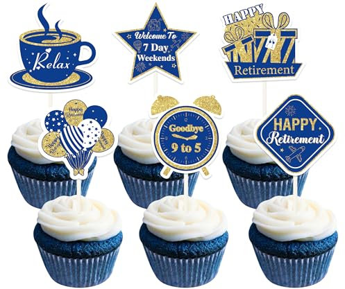 Cheereveal 36 Stück Happy Retirement Cupcake Topper - Glitzer Ruhestand Kuchen Picks Dekorationen, Weggehen Büroarbeit Jobwechsel Abschlussfeier Party Zubehör