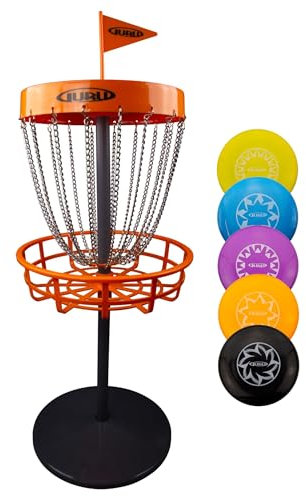 Guru Disc Golf Mini Basket Set, Golf Basket with 5 Mini Discs, Frisbee Golf for Indoor and Outdoor, 970362