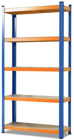 KARAT Estantería de metal para cargas pesadas, 180 x 90 x 45 cm, 5 estantes ajustables (azul y naranja)