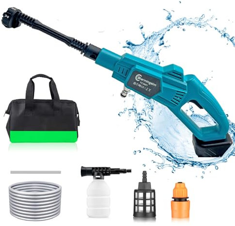 Akku Hochdruckreiniger kompatibel für Makita 18V BL1830, mit 6-in-1 Multi-Sprühdüse,18V Mobiler Hochdruckreiniger,45 Bar mit 5M Schlauch,Schaumkrug,für Auto Waschen Teppichreinigen Bewässern