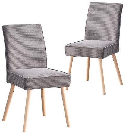 B&D home Esszimmerstuhl Cedric 2er Set, Kord Stoff Polsterstuhl für Küche, Esszimmer, Wohnzimmer, Büro, modernes skandinavisches Design, Anthrazit, 11130-ANTR-2