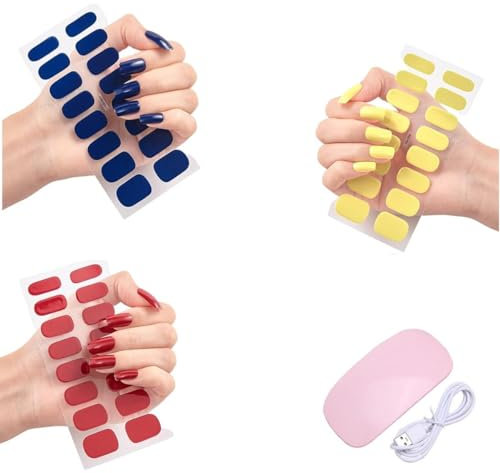 Gel Nail Stickers with Uv Light Kit, Semi Cured Gel Nail Strips Kit with Uv Light, Uv Gel Nail Stickers, DIY Gel Nail Stickers Kit, Easy To Apply (J)