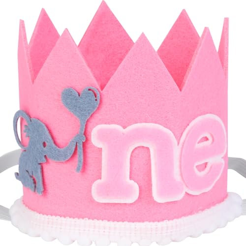 Cheerupp 1st Elefant Pink Geburtstag Hut für Mädchen, Elefant 1st Geburtstag Hut Krone für Safari Dschungel Tier Thema erste Geburtstag Party Dekorationen Zubehör