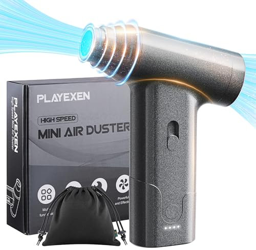 Playexen Mini dépoussiéreur électrique, 110 000 tr/min, portable, rechargeable, aspiration et soufflage 2 en 1, 6 accessoires, autonomie de 120 min, 0,2 kg, 1 pièce