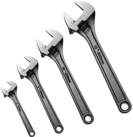 LYFJXX 4 Pcs Adjustable CR-V Wrench Set, 6, 8, 10, 12 Inch, Chrome Vanadium Steel, Wide Jaw