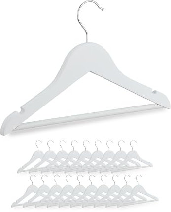 Relaxdays Kinderkleiderbügel, 20er Set, Holz Kleiderbügel, Baby und Kinder, drehbarer Haken, mit Steg & Kerben, weiß