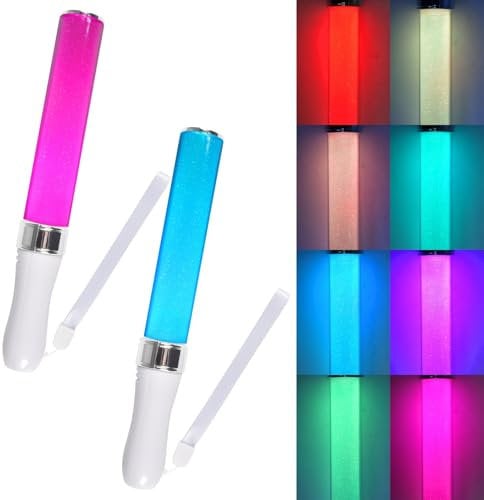 2 Stück LED Leuchtstäbe,LED Leuchtstab Glasfaser,Farben Leuchtstäbe Partyzubehör,Leuchtstäbe Bunte,Leuchtstäbe Partyzubehör 24 Farben Umschaltbare,für Weihnachten Party Konzert Hochzeit