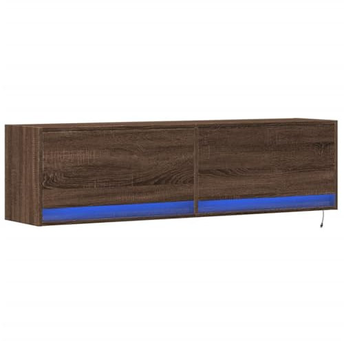 vidaXL Brown Oak TV Wall Cabinet with LED Lights - Floating Unit - Engineered Wood - 140 x 31 x 38 cm