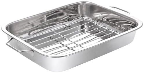 Stainless Steel Roaster and Rack 30cm Compact Roasting Pan, Oven Safe, Heavy-Duty Handles, 5cm Deep – Durable Bakeware for Meats & Vegetables, Dishwasher Safe