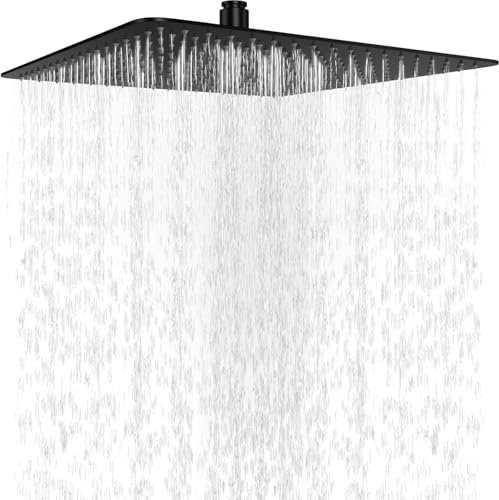 Regendusche Duschkopf 16 Zoll Duschkopf Regendusche XXXL Wassersparend Edelstahl Kopfbrause Regendusche 360 Drehung Regenbrause Duschkopf Anti-Kalk-Düsen 40x40cm Schwarz