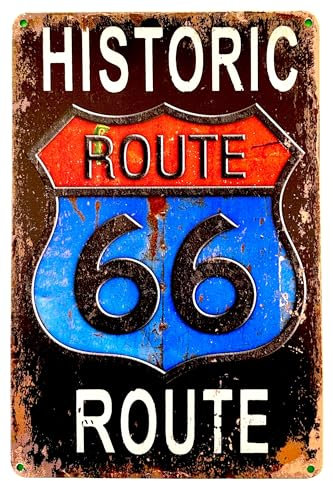 DiiliHiiri Poster Blechschild Vintage Route 66 – 30 x 20 cm – Retro-Schild im antiken Stil | Route 66 Dekoration | Dekoratives Schild als Geschenk für Fans aus Metall (2635-292)