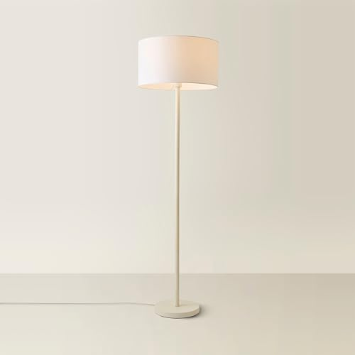 ValueLights | White Metal Single Stem Floor Lamp with White Fabric Drum Lampshade for Living Room Lounge | Floor Lamps, Home Décor & Improvement Essential