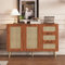 Sideboard mit 2 Rattan Türen und 3 Rattan Schubladen, Landhausstil Aufbewahrungsschrank Mehrzweckschrank Buffetschrank Küchenschrank mit Verstellbare Einlegeböden für Esszimmer, Wohnzimmer (Nussbaum)