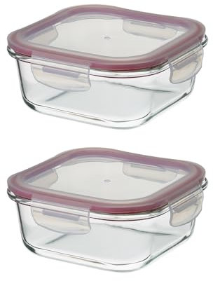 LOLAhome Set de 2 fiambreras de cristal con tapa hermética de 800 ml. Juego de 2 recipientes herméticos de vidrio de borosilicato transparente apto para microondas, horno hasta 400ºC y congelador.