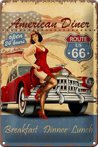 Schild Blech Retro 20x30cm -Made in Germany- Pinup American Diner Breakfast