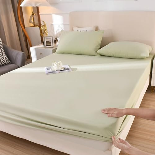Calefee Spannbettlaken 90x200 Hoher Steg 25cm, Betttuch ohne Kissenbezug Baumwolle Einfarbig Grün