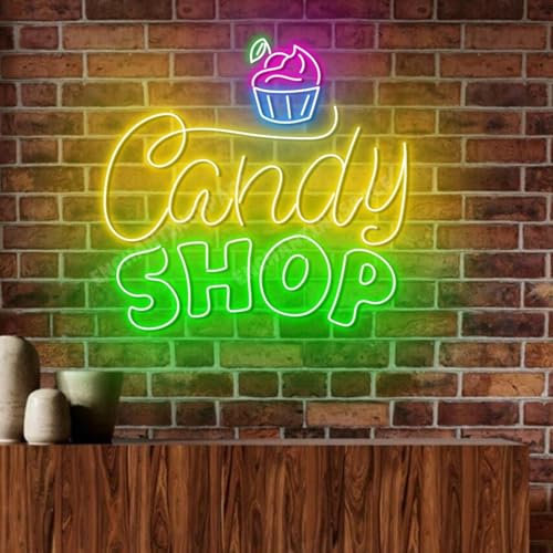 Candy Shop - Cartel de neón para tienda de dulces, luz de neón abierta para tienda de dulces, luz LED para tienda de dulces, decoración de pared