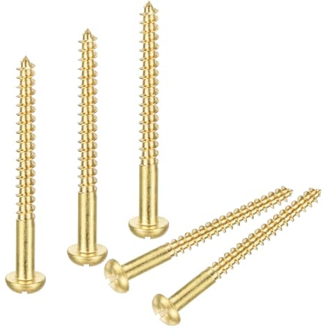 sourcing map Wood Screws M4.5 x 50mm Slotted Round Head Brass Self-Tapping Screw 20 Pcs