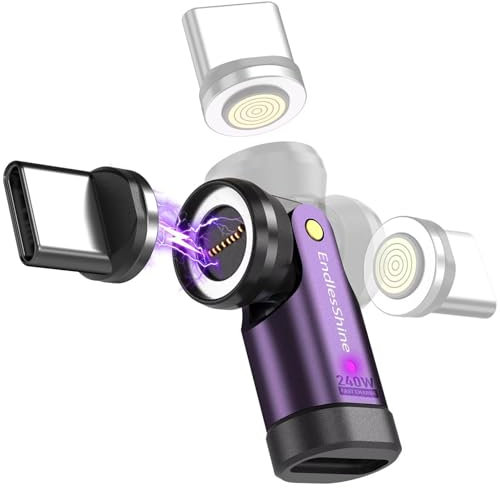 EndlesShine Adaptateurs Magnétiques USB C 240W [Lot de 1] - Peut Être Utilisé Avec Tous les Câbles de Type C en Câble Magnétique USB C - Rotation à 90/180/360° - Charge Rapide 5 A Transfert de Données