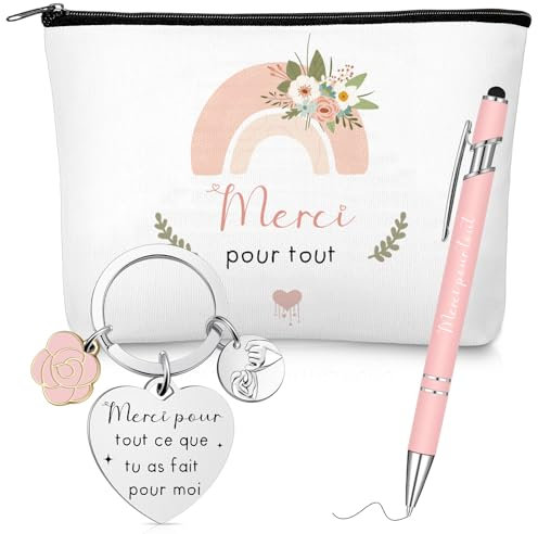 Clabby Coffret Cadeau de Remerciement Merci Stylo à Bille Merci pour Tout Porte-Clés Trousse à Maquillage pour Professeur Personnel Nounou Mère Ami Collègue Médecin Infirmière
