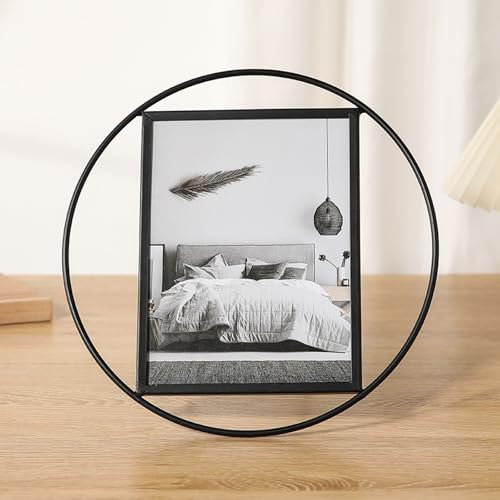 Epinki Fotorahmen 13x18cm, Posterrahmen Vertikal, Rund Picture Frame aufstellen Benutzt Metall, Schwarz