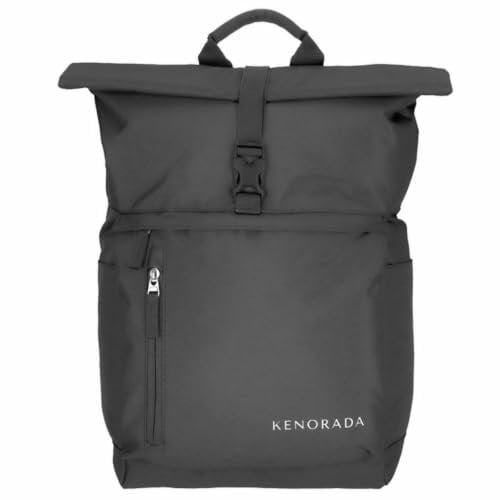 Kenorada Rucksack Whitney Roll-Up | moderner Tagesrucksack mit Rolltop | gepolstertes Laptopfach (bis 17) | verstellbare Schulterriemen | Zwei Außenfächer und Innenfach (schwarz)