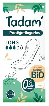 TADAM' - Protèges Slip Bio Dermo-Sensitif - Protèges Slip Femme Ultra Discrets et Non Irritants pour Peaux Sensibles - Voile 100% Coton Bio - Protection Hygiénique Femme Format Long - 24 Unités
