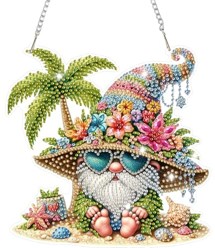 HEIBAGO Diamond Painting Anhänger Für Anfänger, 5D Diamond Painting Fensterbilder Zwerge mit Kette,DIY Besonders Geformt Blumen Kristall Hängen Diamant Painting Edelstein Kunst für Wanddekor