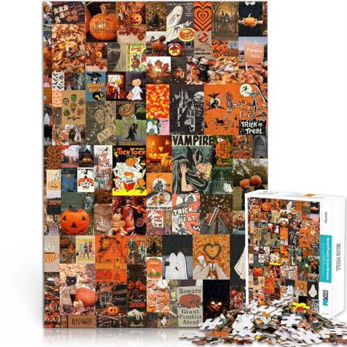 1000-teilige Puzzles für Erwachsene Halloween-Kürbis-Patchwork Aus Karton,für und ab 14 Jahren Harte Herausforderung Familienspiele Weihnachten Geburtstagsgeschenke。Größe:26x38cm/10.2x14.9Zoll
