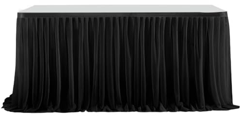CREATCABIN 6FT Tischrock Schwarze Tischröcke Rechteckige Plissee Tische Schreibtischrock Rüschen Tischdecke Polyester Mit Klebeband Für Prinzessinnen Geburtstagsfeier Bankett Geschenkdekorationen