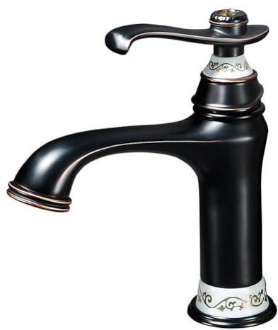 Nero Retro Stile Antico Bagno Lavello Rubinetto In Ottone Singola Maniglia Rubinetto Miscelatore Bacino Acqua Calda e Fredda Miscelatore Lavabo Hardware Elegante Design Vintage