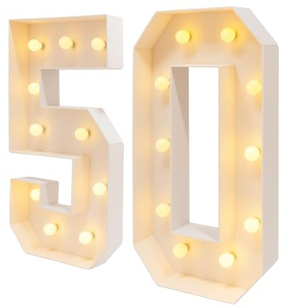 WINPANG LED Zahlen Lampe Nummer 50, Leuchtende 3D Zahlen aus KT Board 100cm Weiß mit Warmlicht LED Batteriebetrieben für Geburtstagsfeier Jubiläum Dekoration