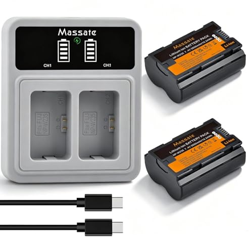 Massate 2 Pack 2600mAh NP-W235 Battery + LED PD20W Fast Charger—Full Power 2.5Hrs, NP-W235 Battery for Fujifilm XT5, XT4, XS20, XH2, XH2S, GFX 50S II, GFX 100S